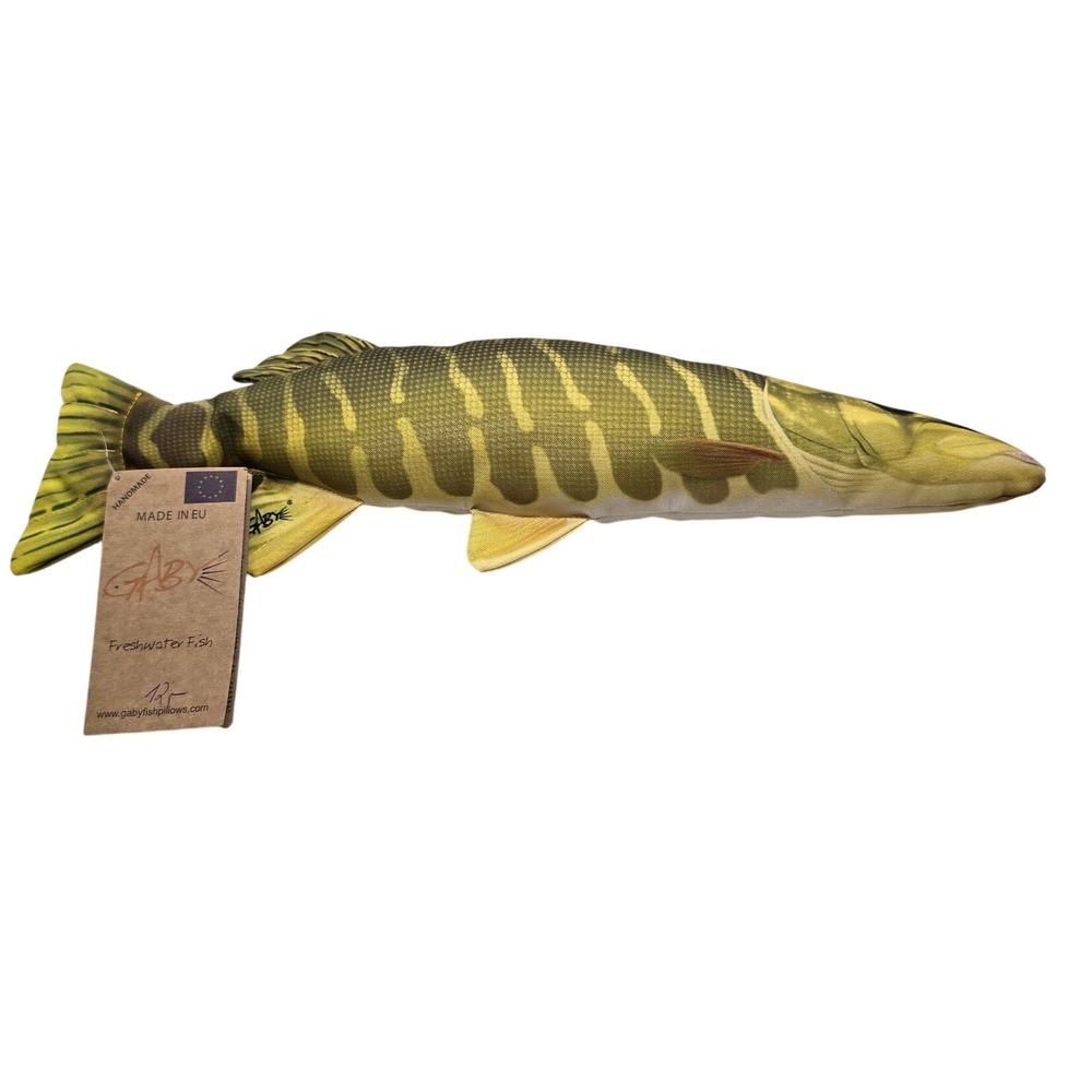 Gaby Northern Pike Plush Pillow Realistic Freshwater Fish Green 15in NWT